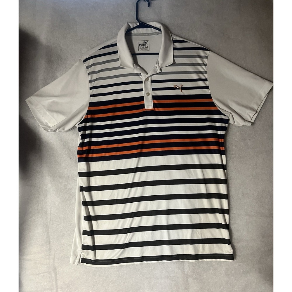 Puma Golf Polo Striped Shirt Men's Size Large Short Sleeve